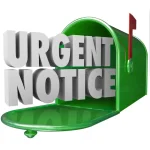 A 3D mailbox graphic reading "URGENT NOTICE."